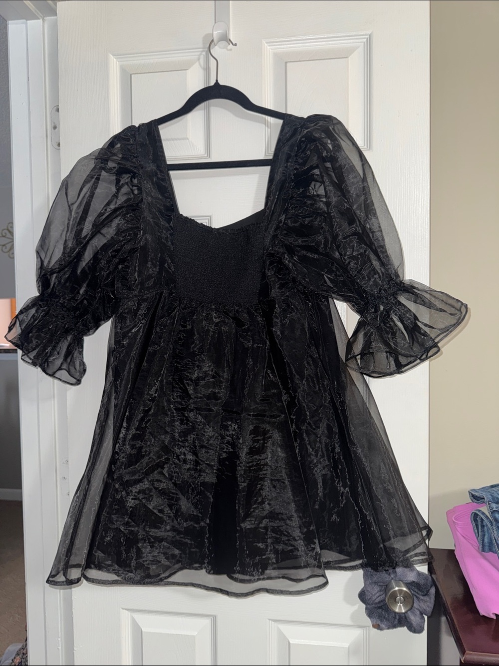 Buddy Love Black Sheer Puff-Sleeve Mini Dress - Picture 2 of 3